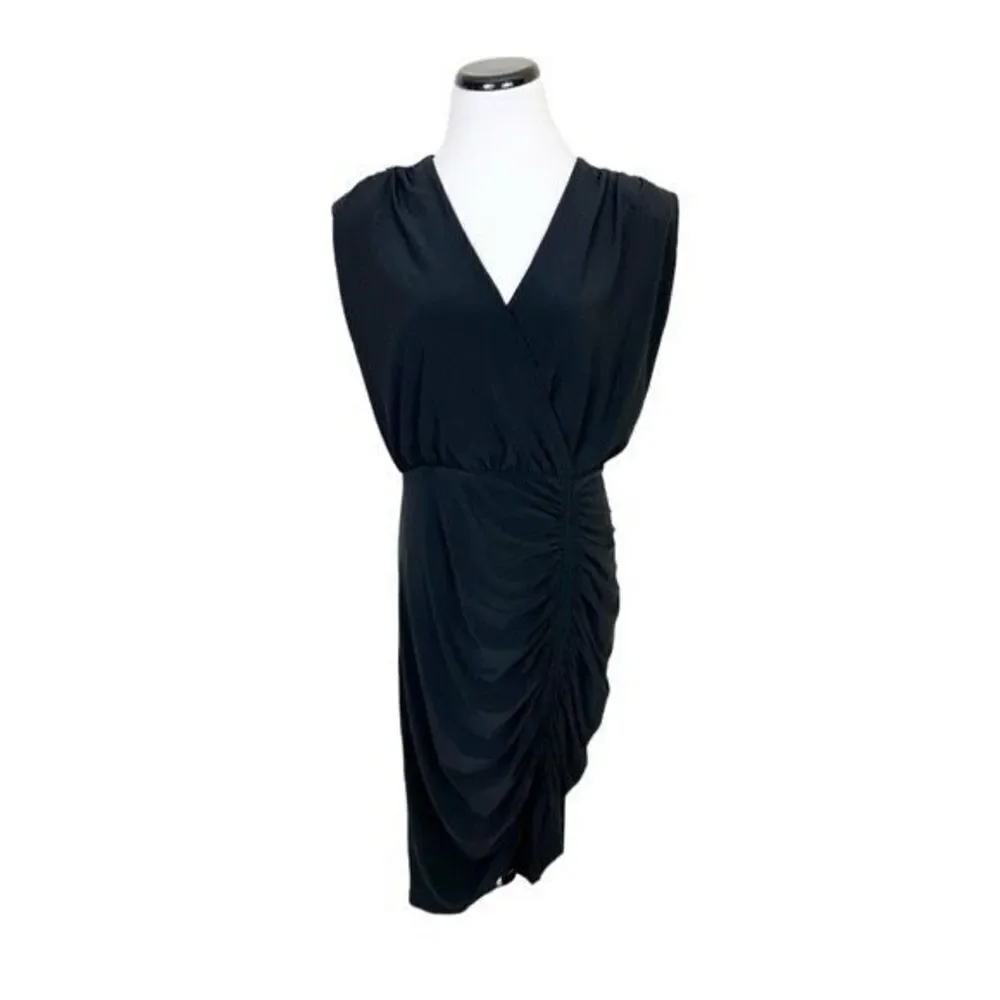 ✨NWT Express Faux Wrap V-Neck Ruched Sheath Black Sz Large Dress✨ - Picture 7 of 12